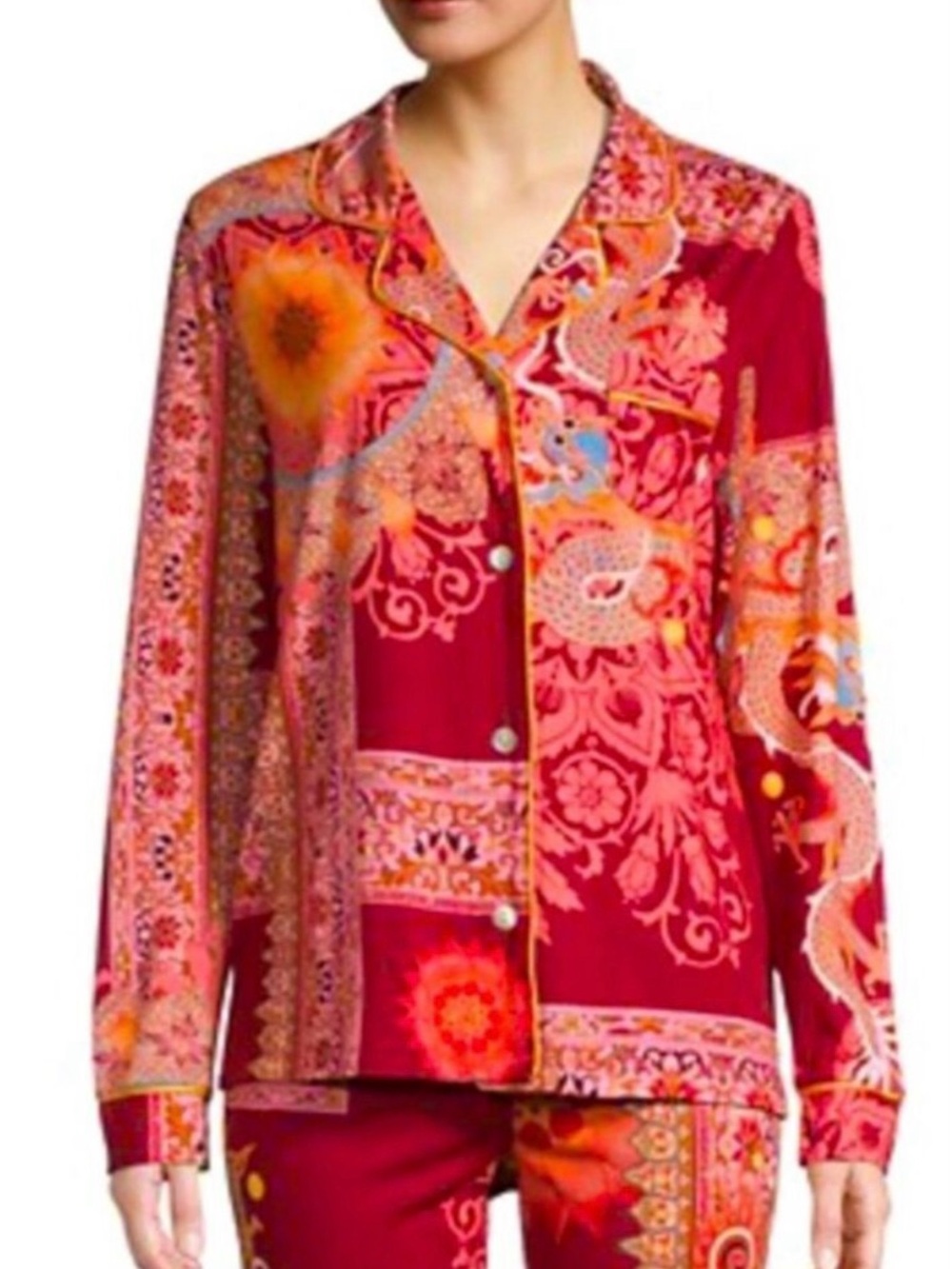 Johnny Was Dragonia Longsleeve Pajama Shirt Small Burgundy